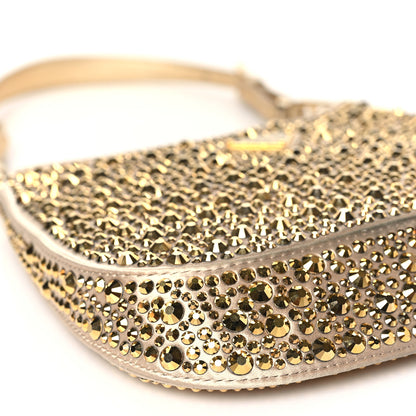 Prada Satin Crystal Cleo Adjustable Strap Shoulder Bag Platino 7 of 9