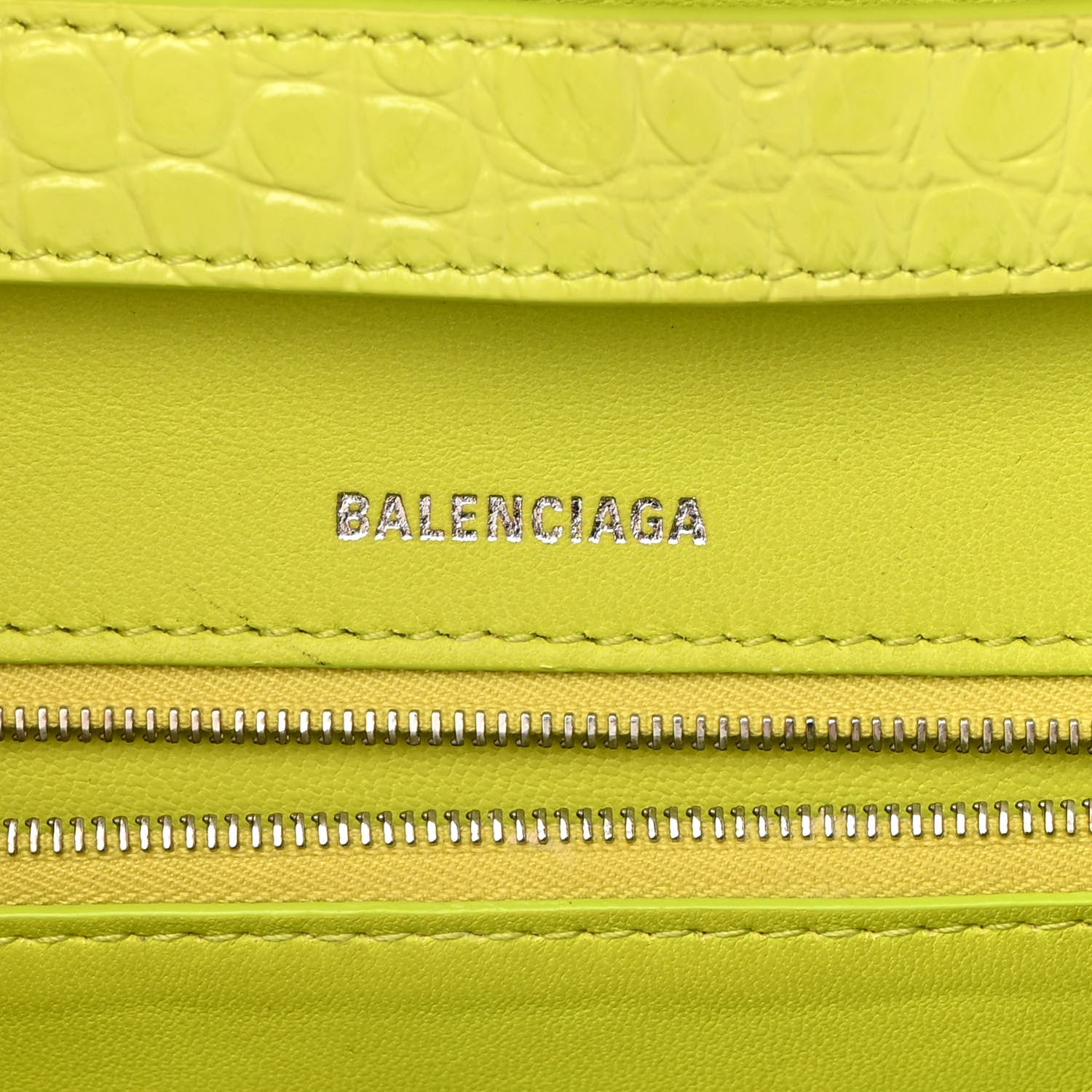 Balenciaga Shiny Calfskin Crocodile Embossed Small Hourglass Sling Shoulder Bag Lime 6 of 15