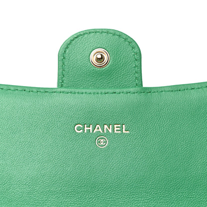 Chanel Lambskin Quilted Large Gusset Flap Wallet Green 6 of 8