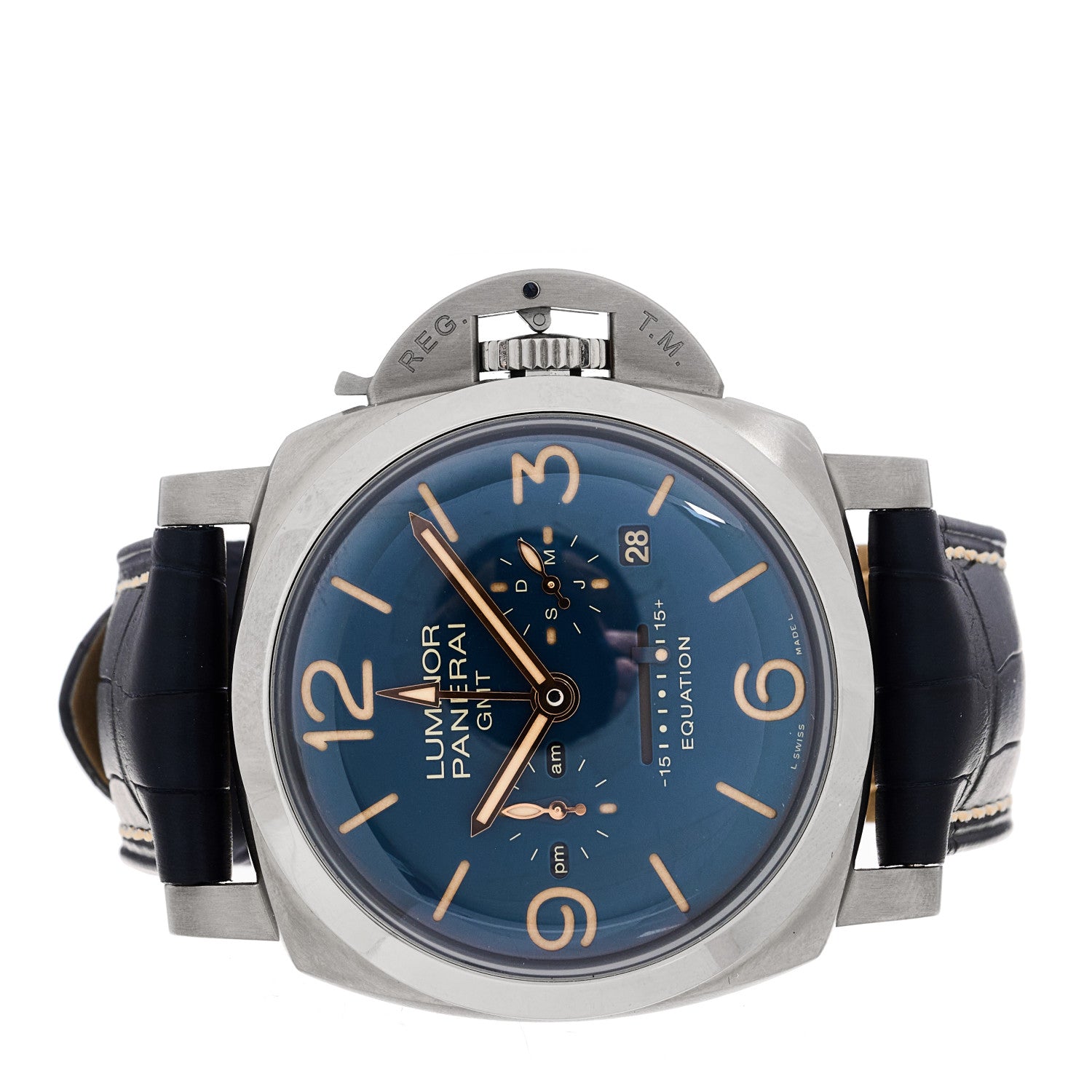 Panerai Titanium Alligator 47mm Luminor Equation of Time GMT Manual Winding Watch Blue PAM00670 2 of 4