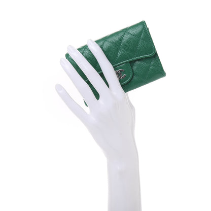 Chanel Metallic Caviar Quilted Card Holder Wallet Green 2 of 12