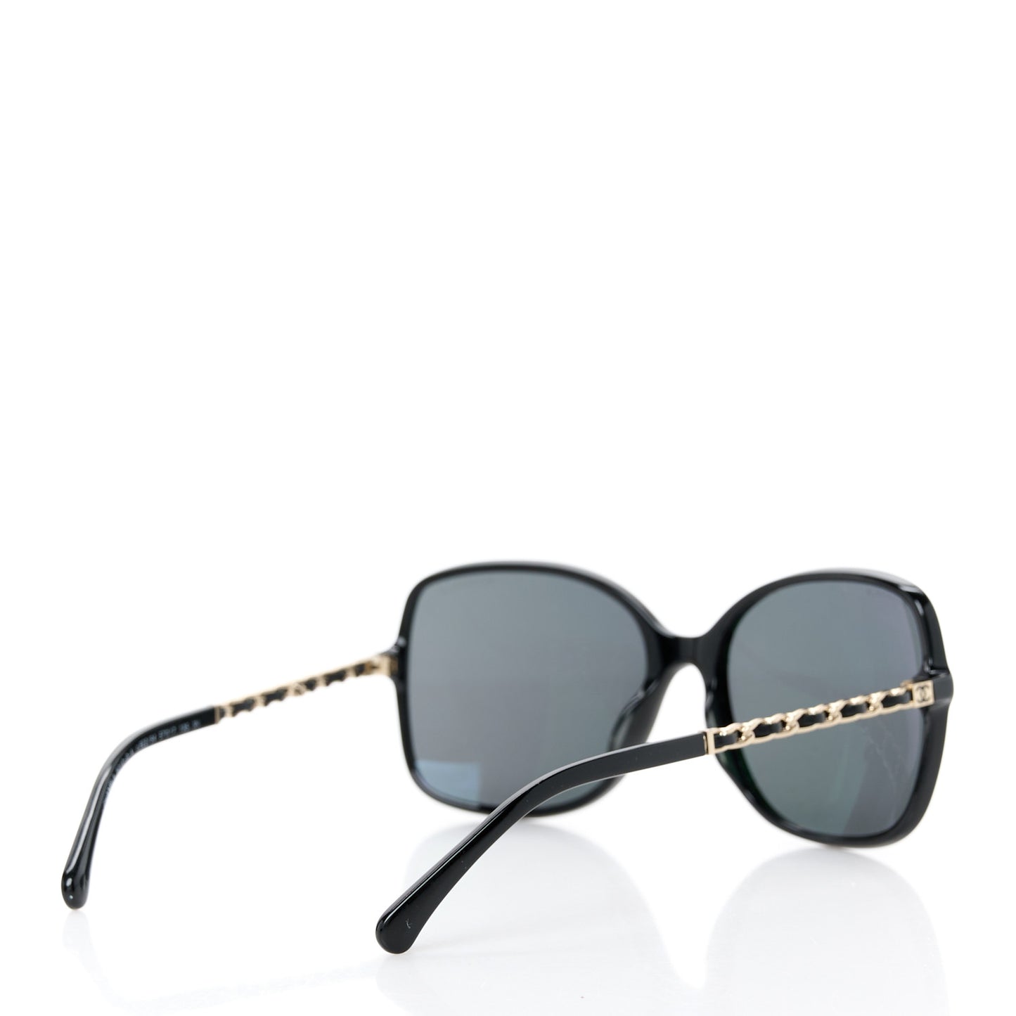 Acetate Metal Lambskin Square Chain Sunglasses 5210-Q-A Black Gray