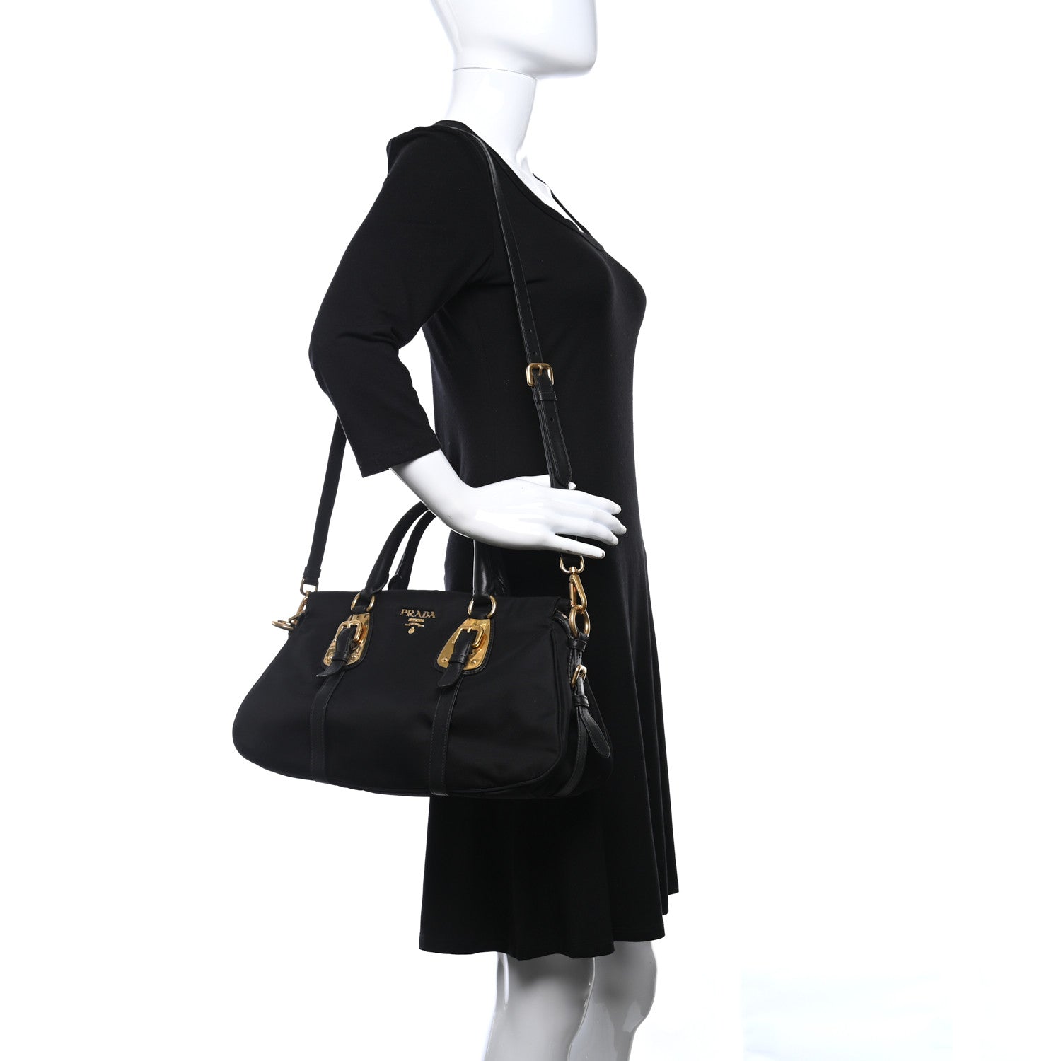 Prada Tessuto Nylon Soft Calfskin Shopping Satchel Black 2 of 8