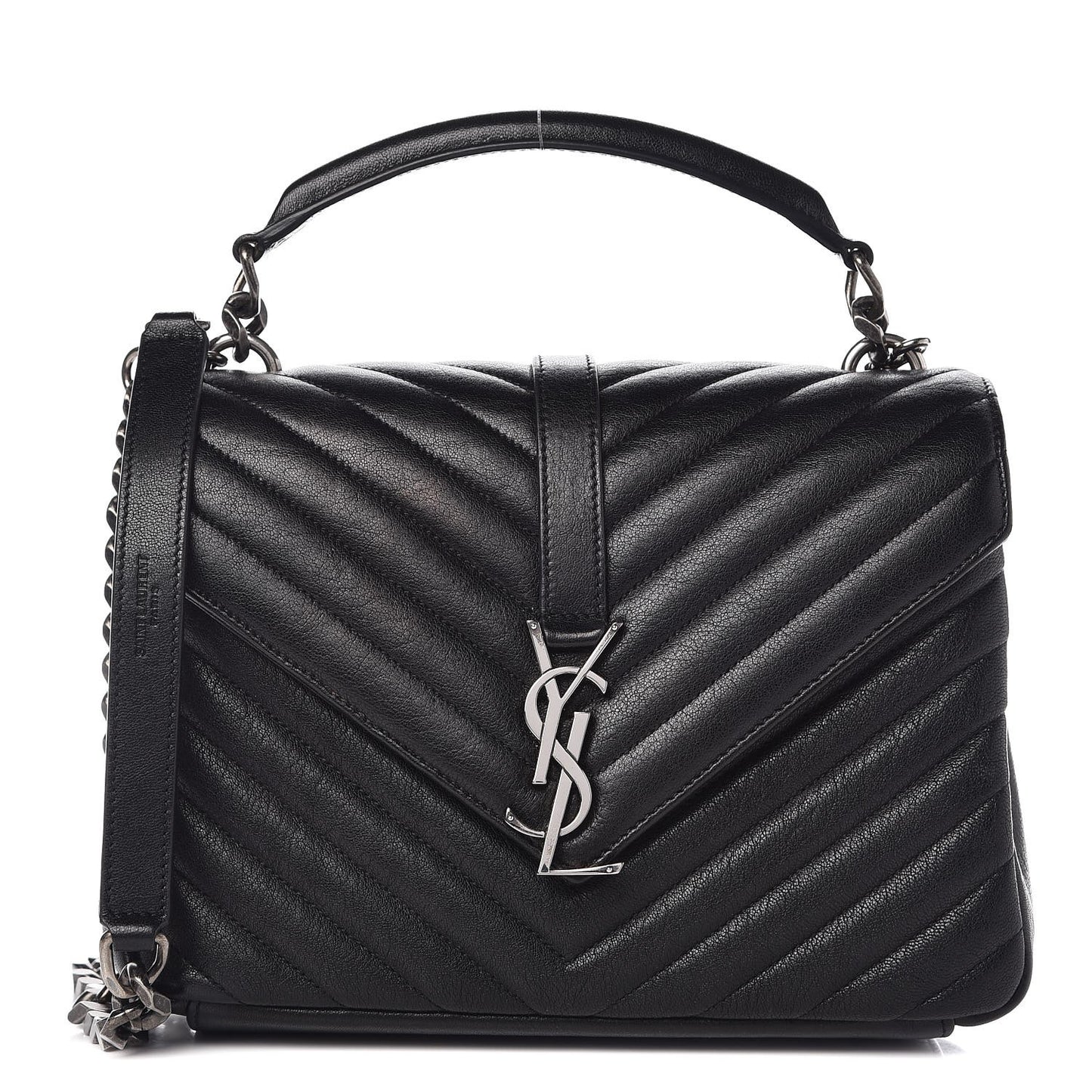 Sheepskin Matelasse Chevron Monogram Medium College Bag Black