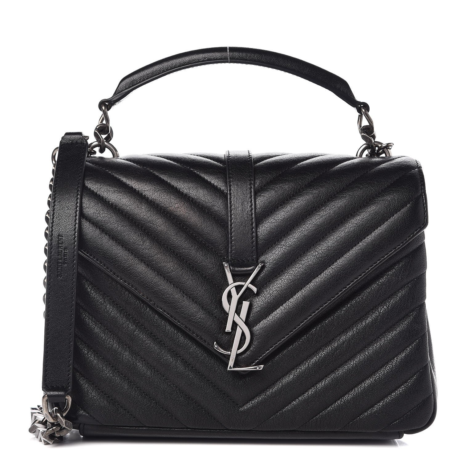 Saint Laurent Sheepskin Matelasse Chevron Monogram Medium College Bag Black 1 of 10