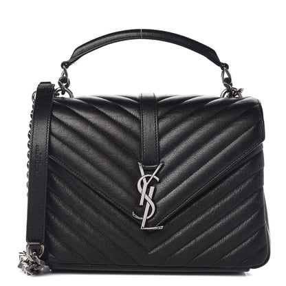 Saint Laurent Sheepskin Matelasse Chevron Monogram Medium College Bag Black 1 of 10
