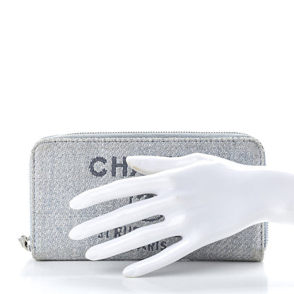 Chanel Canvas Deauville Zip Around Wallet Grey 2 of 16
