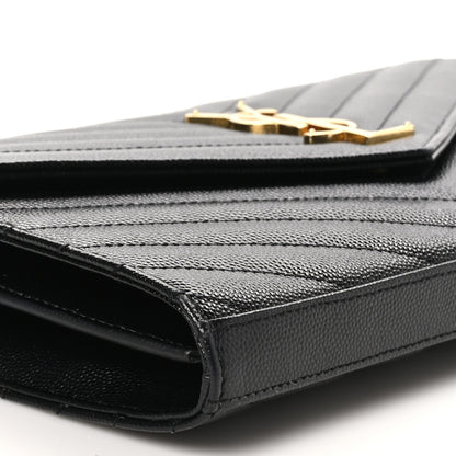Saint Laurent Grain De Poudre Matelasse Chevron Monogram Chain Wallet Black 9 of 10