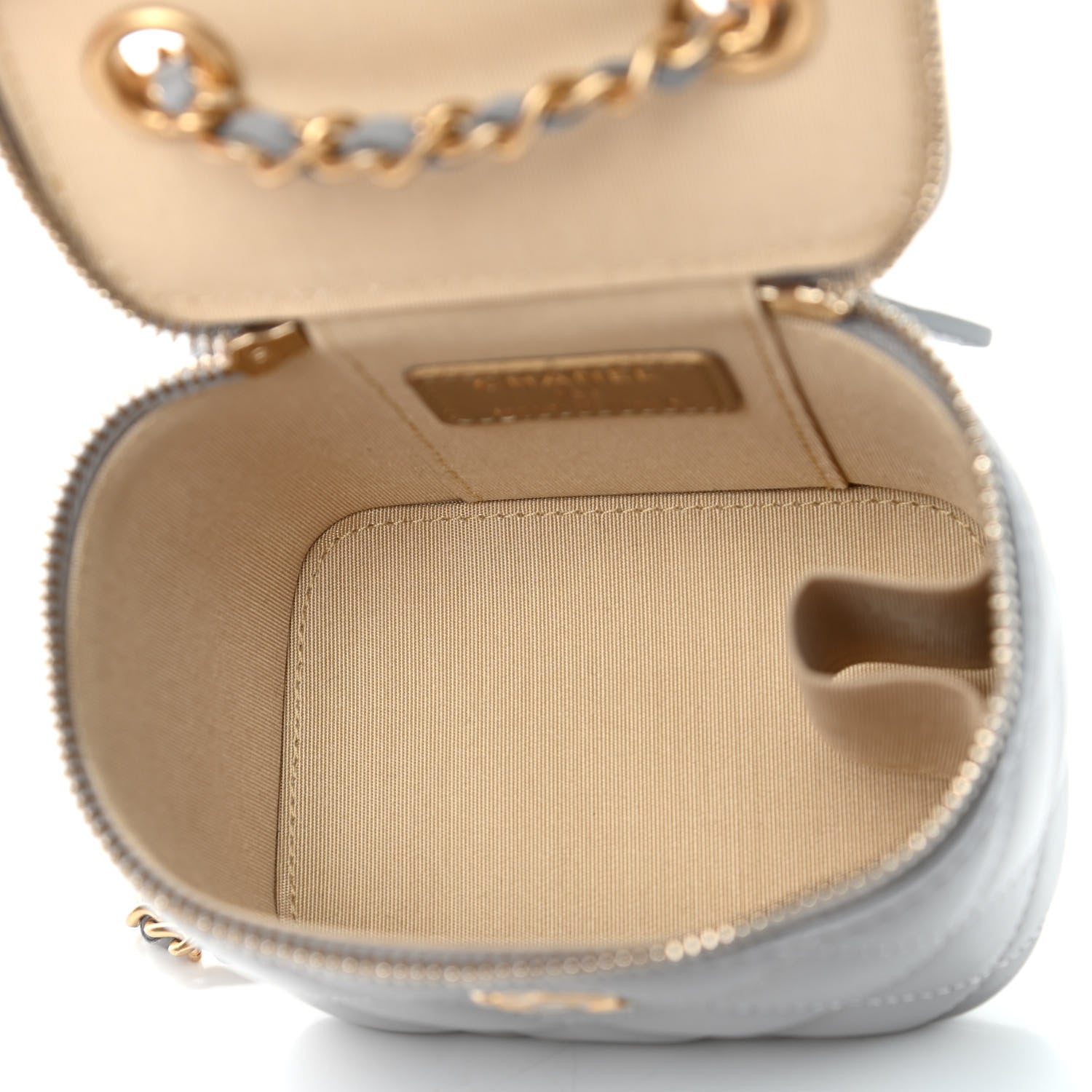 Chanel Lambskin Quilted Pearl Crush Mini Vanity Case With Chain Grey 4 of 4