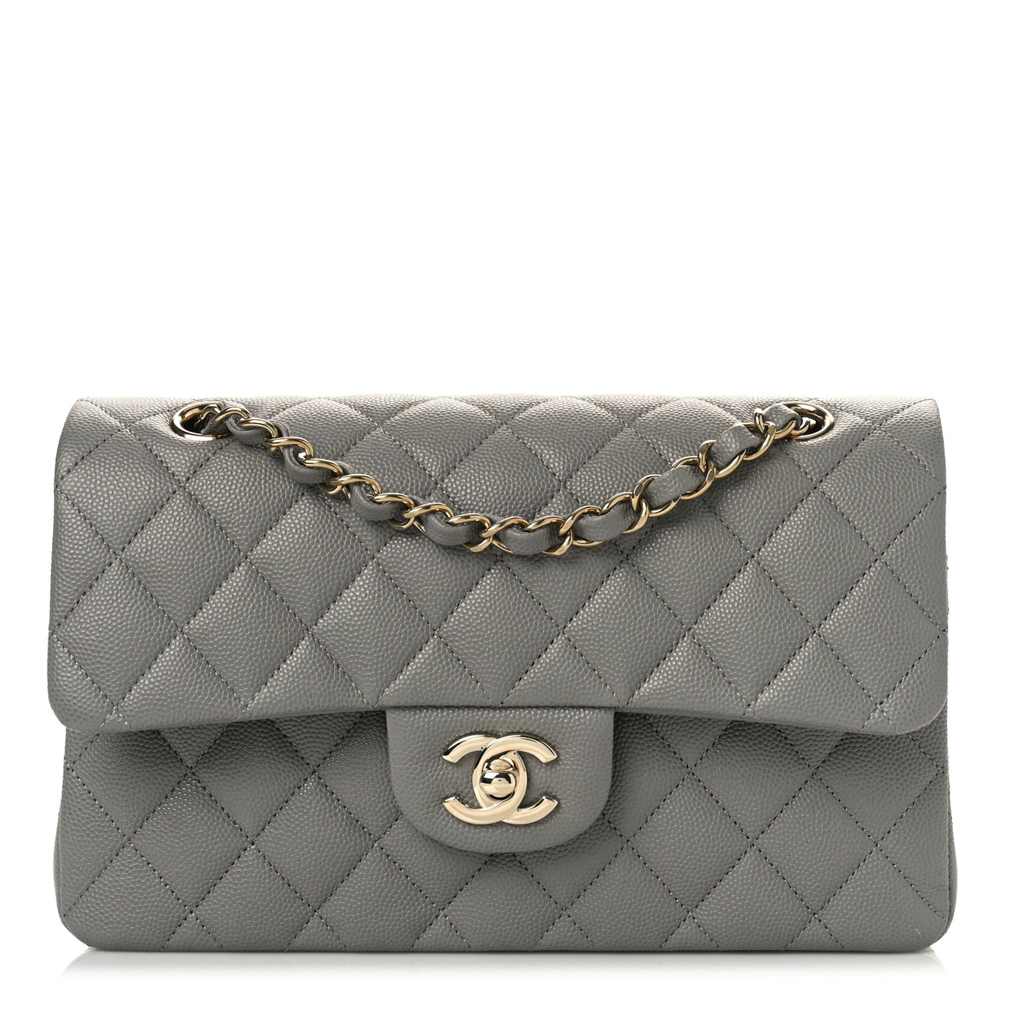 Caviar Quilted Small Double Flap Grey