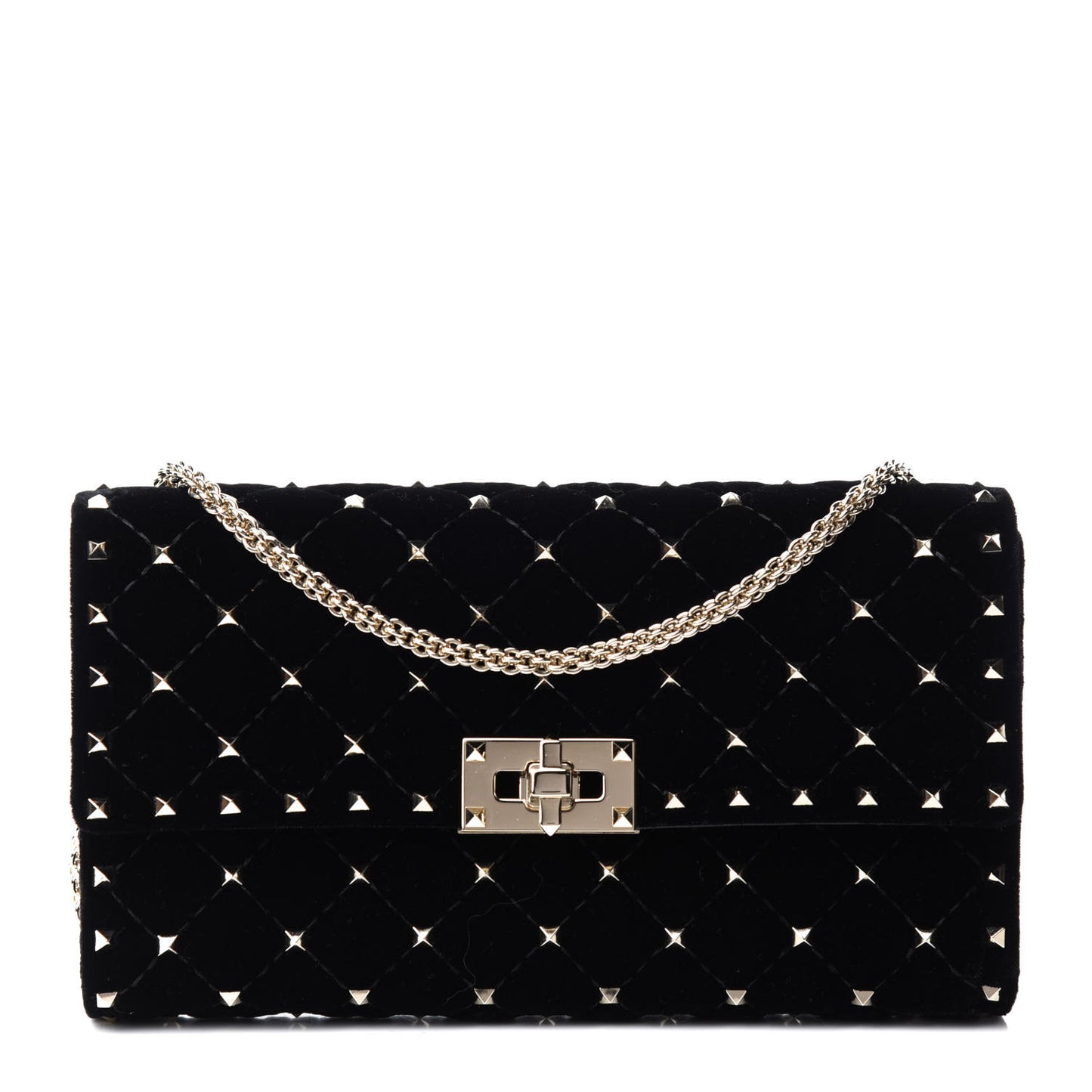 Velvet Rockstud Spike Wallet on Chain Black