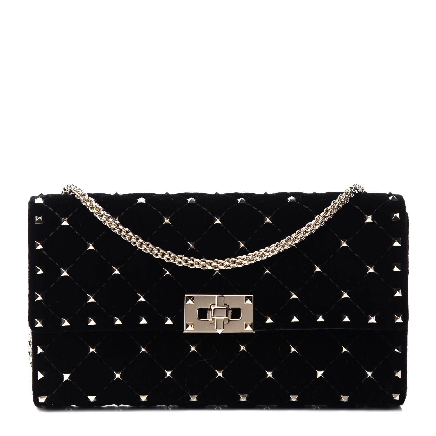 Valentino Garavani Velvet Rockstud Spike Wallet on Chain Black 1 of 10