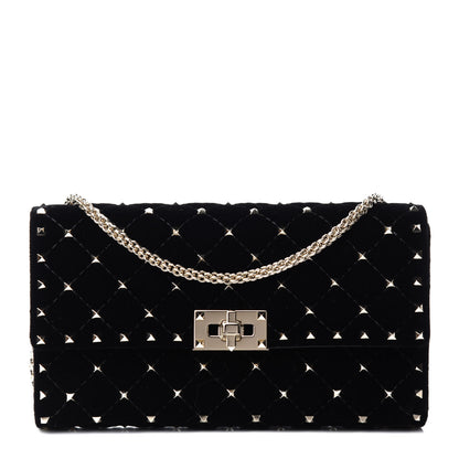 Valentino Garavani Velvet Rockstud Spike Wallet on Chain Black 1 of 10