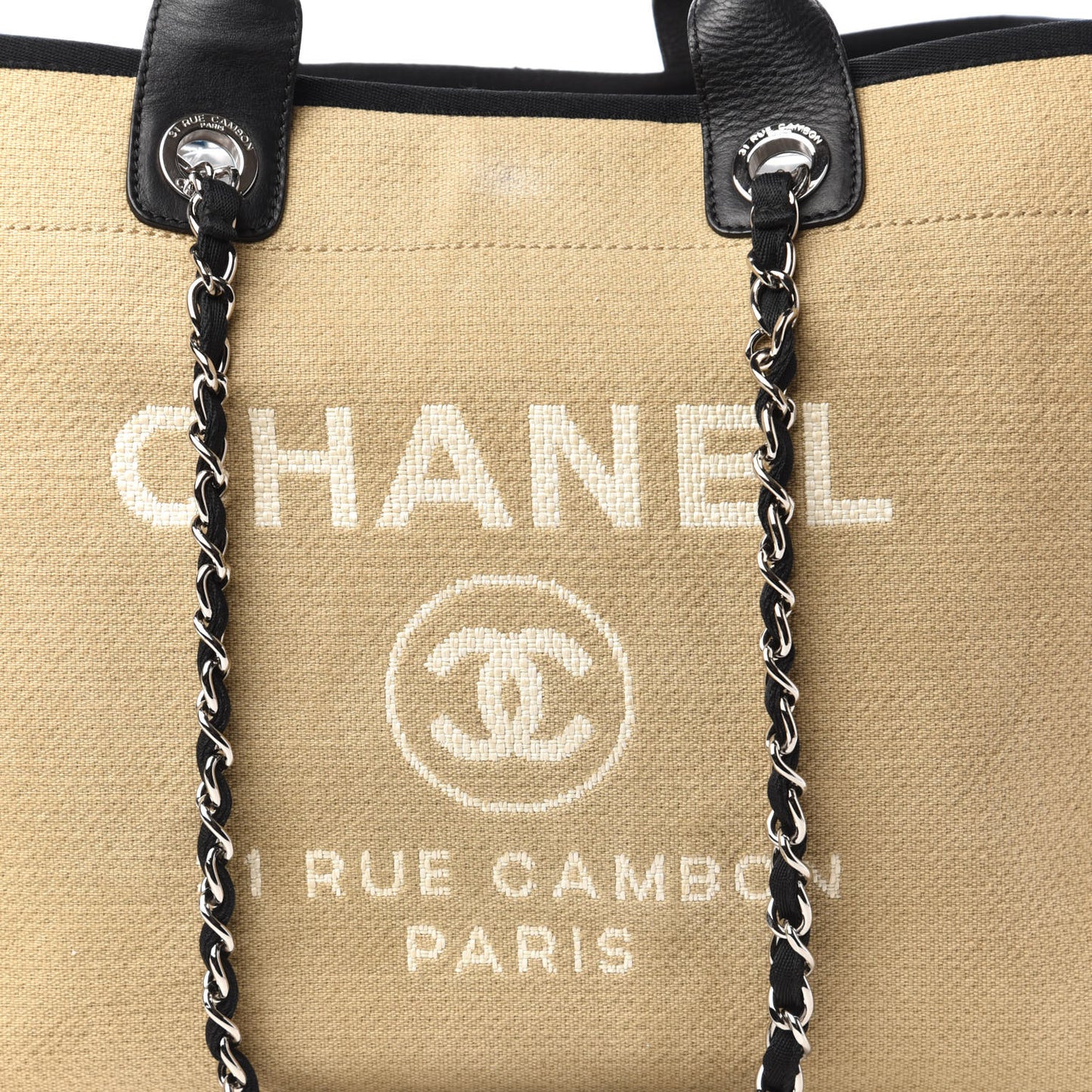 Canvas Medium Deauville Tote Beige Black