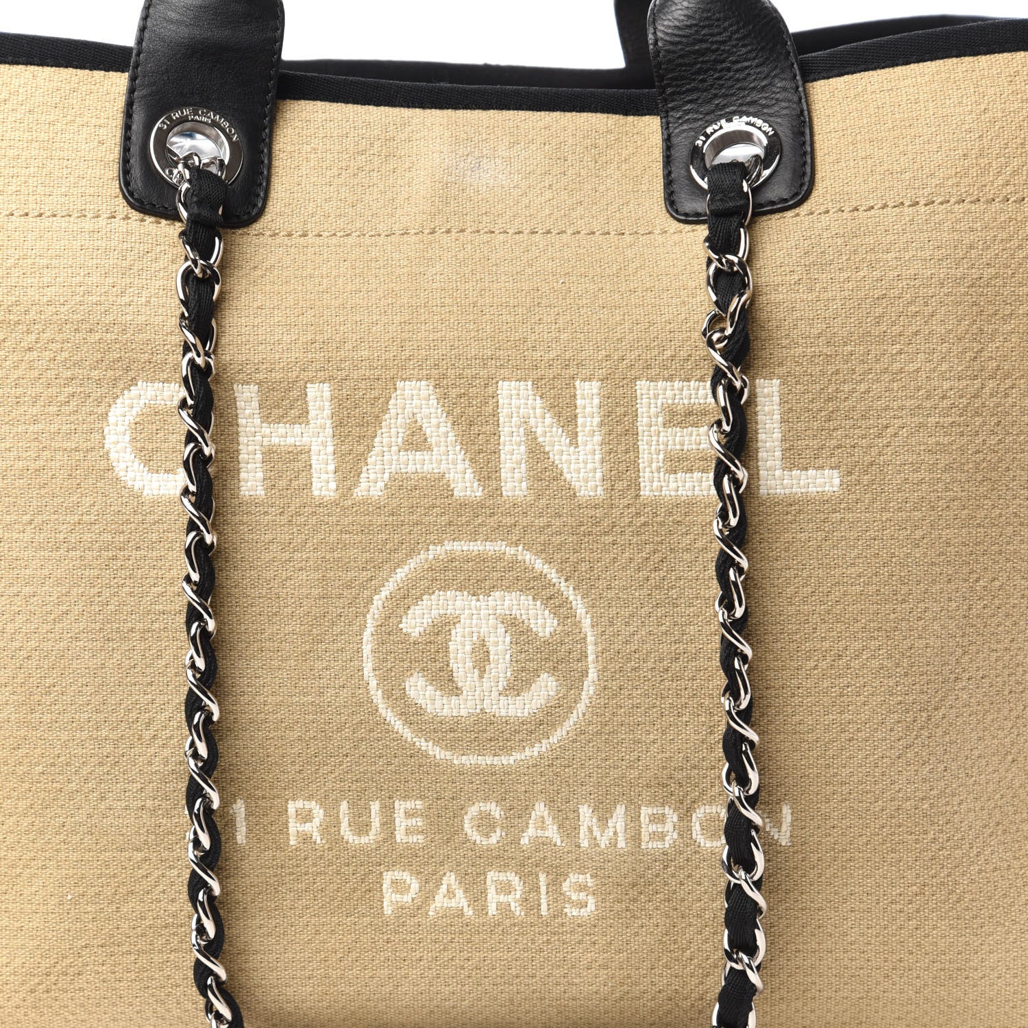 Chanel Canvas Medium Deauville Tote Beige Black 10 of 10