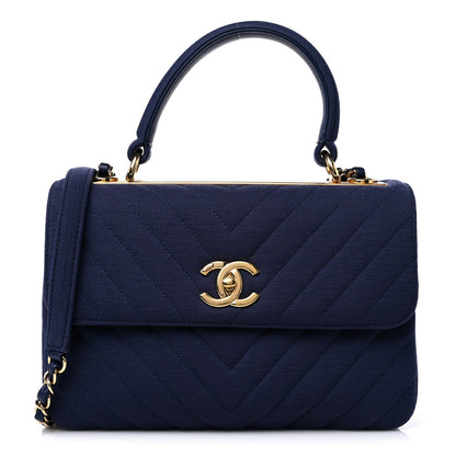 Chanel Jersey Chevron Quilted Small Trendy CC Dual Handle Flap Bag Navy Blue 1 of 10