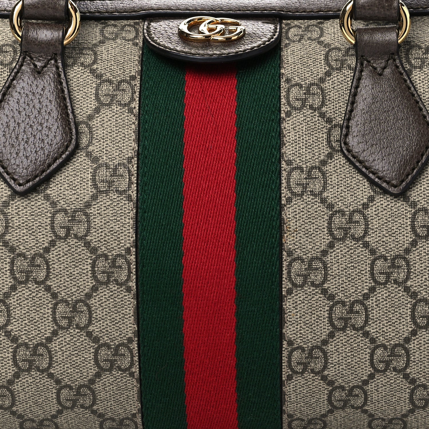 Gucci GG Supreme Monogram Textured Dollar Calfskin Web Medium Ophidia Boston Beige Ebony New Acero 8 of 10