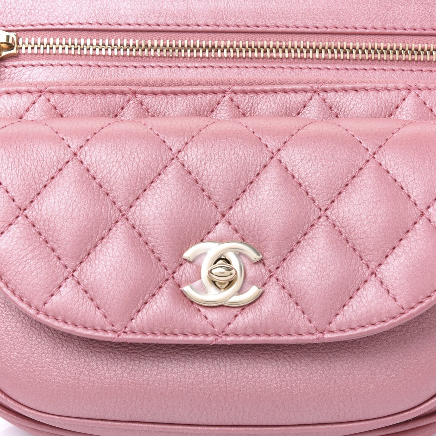 Metallic Calfskin Flap Chain Waist Bag Pink