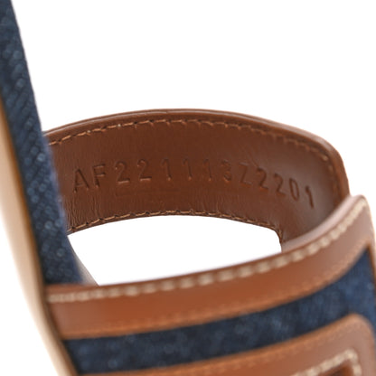 Hermes Calfskin Denim Oasis Sandals 35 Bleu Brut Gold 8 of 9
