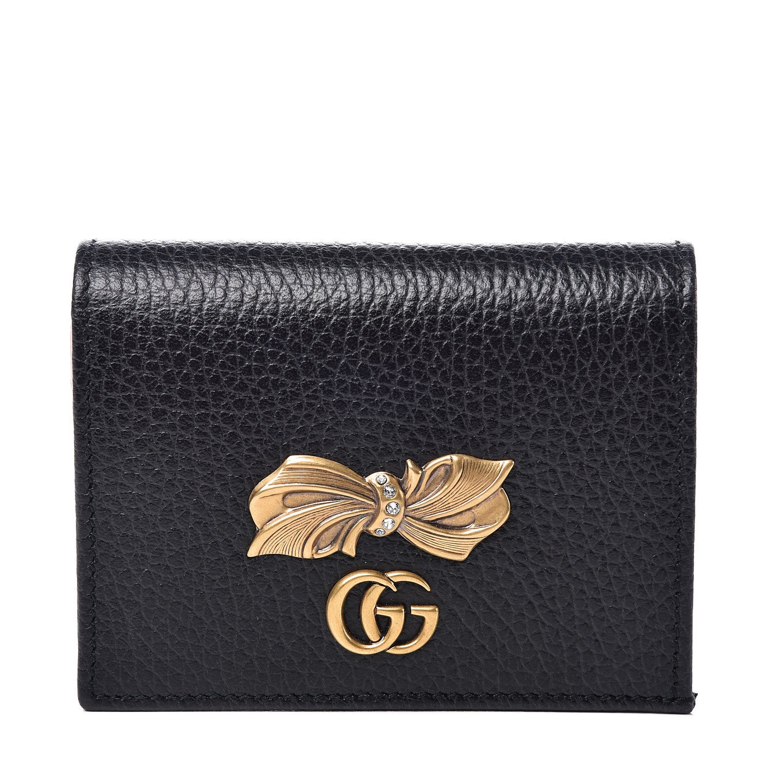 Gucci Calfskin GG Marmont Bow Card Case Black 1 of 7