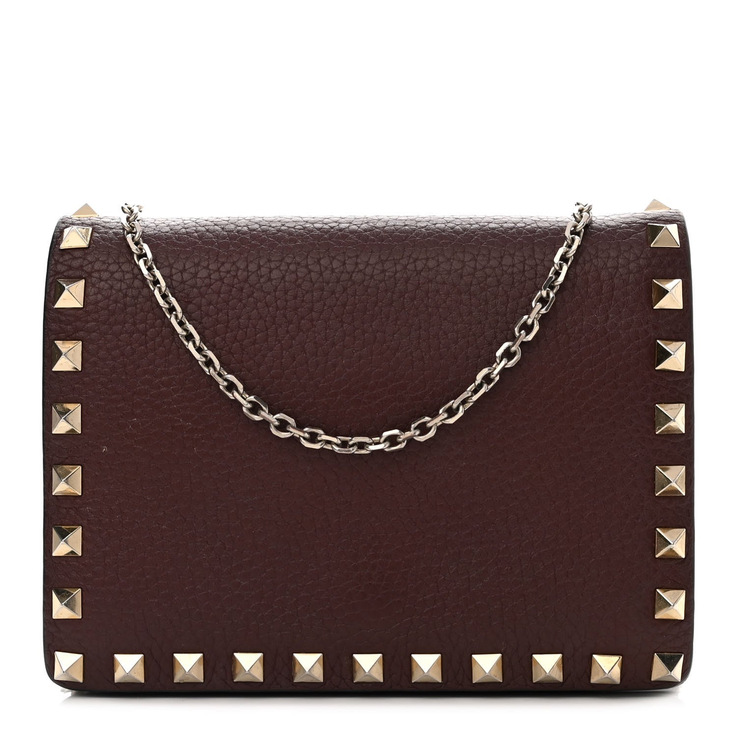 Valentino Garavani Pebbled Calfskin Rockstud Wallet on Chain Rubin 1 of 12