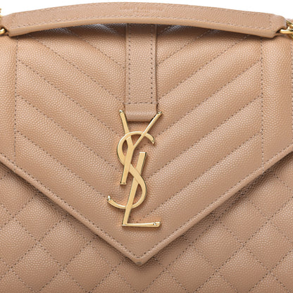 Saint Laurent Grain De Poudre Textured Mixed Matelasse Medium Triquilt Monogram Satchel Dark Beige 9 of 9