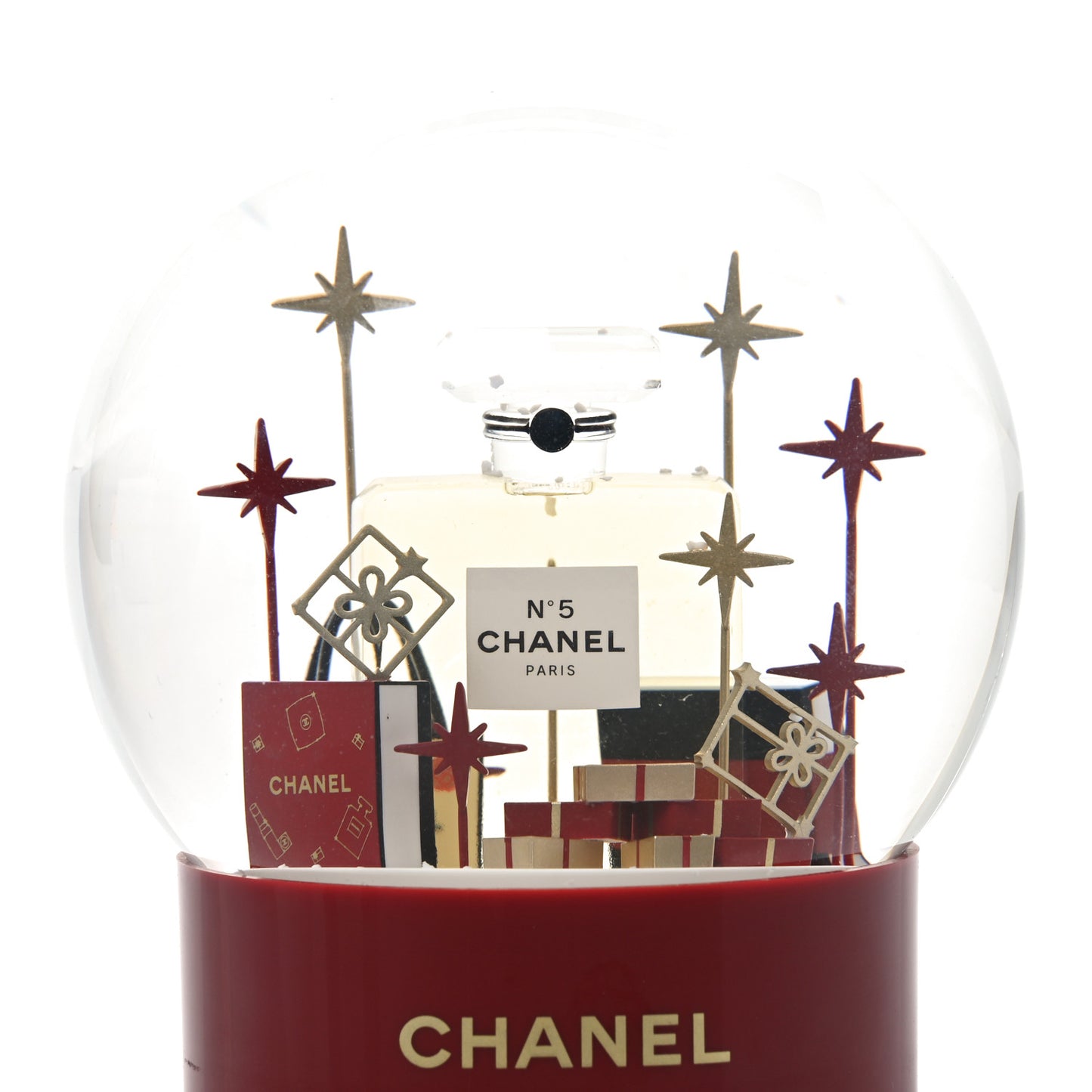 Glass N°5 Perfume Bottle Snow Globe Red