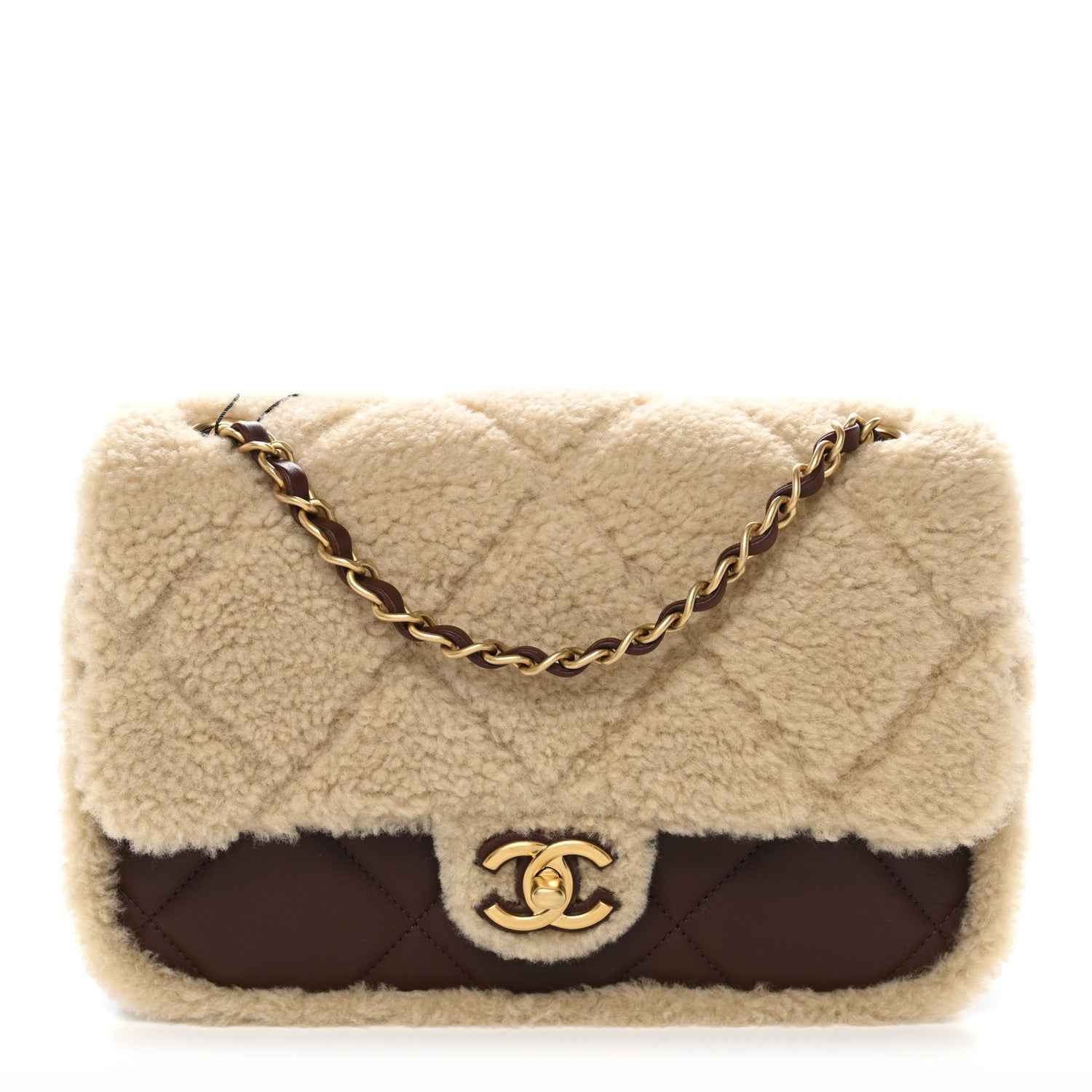 Chanel Shearling Lambskin Quilted Furry Coco Flap Beige Dark Brown 1 of 11