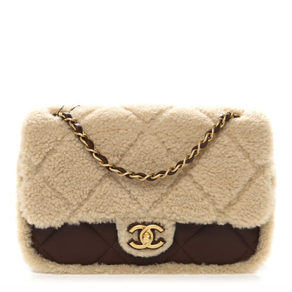 Chanel Shearling Lambskin Quilted Furry Coco Flap Beige Dark Brown 1 of 11