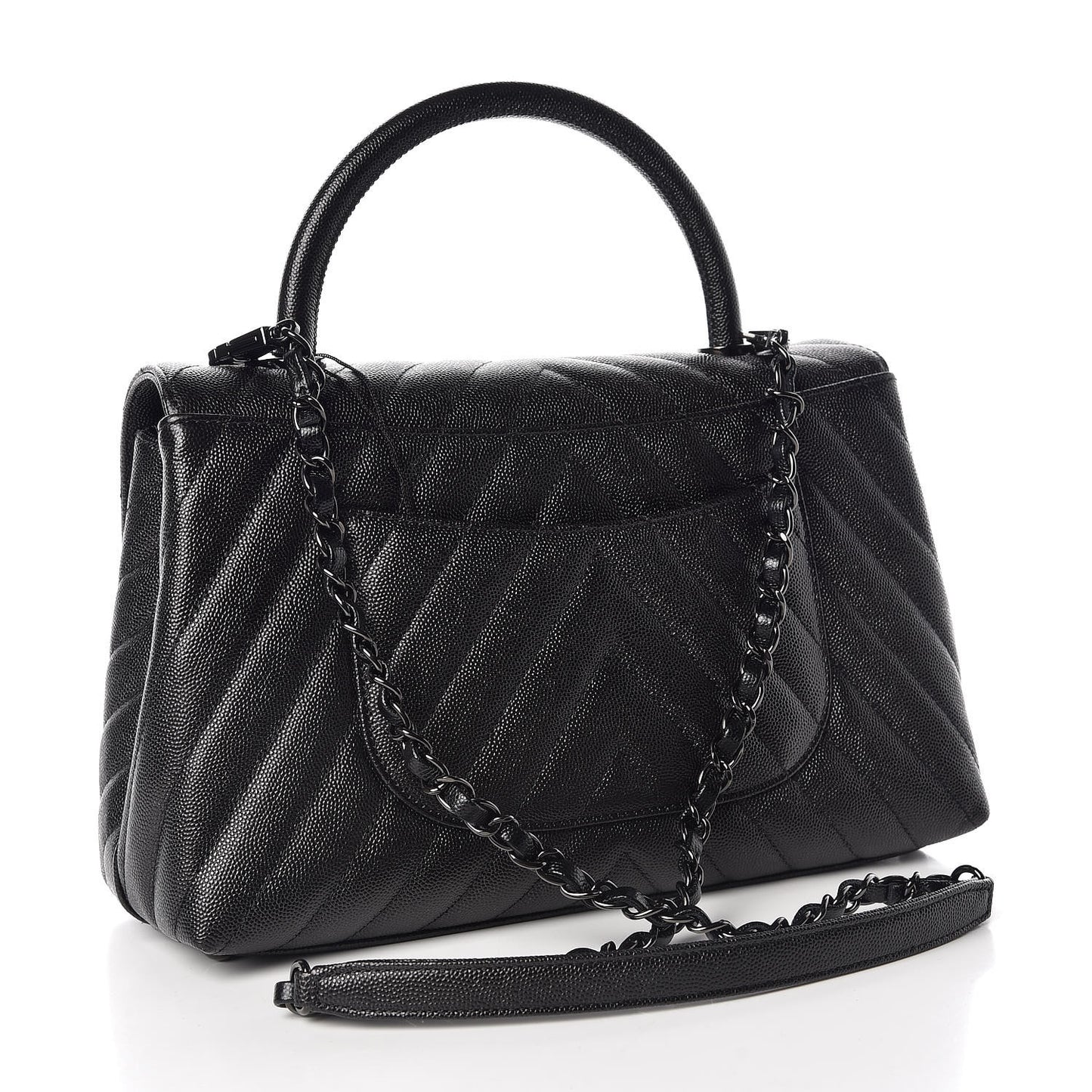 Caviar Chevron Quilted Small Coco Handle Flap So Black