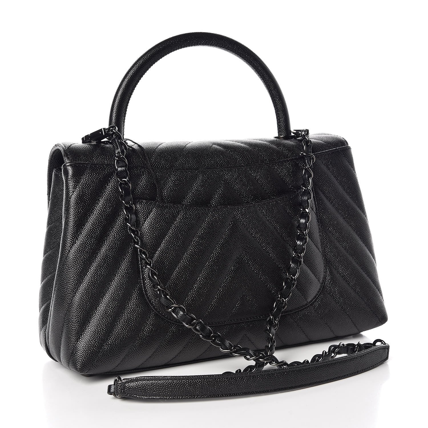 Chanel Caviar Chevron Quilted Small Coco Handle Flap So Black 3 of 10