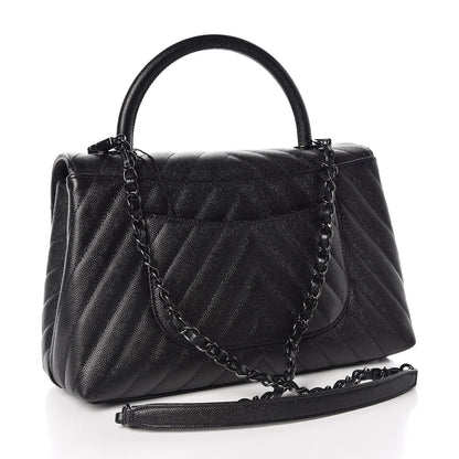 Chanel Caviar Chevron Quilted Small Coco Handle Flap So Black 3 of 10