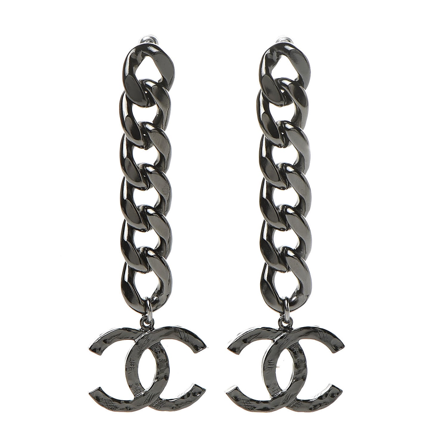 Metal CC Pick Drop Earrings Ruthenium
