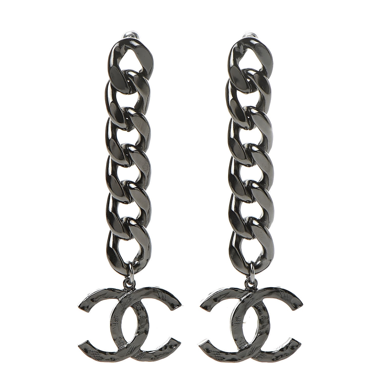 Chanel Metal CC Pick Drop Earrings Ruthenium 1 of 5