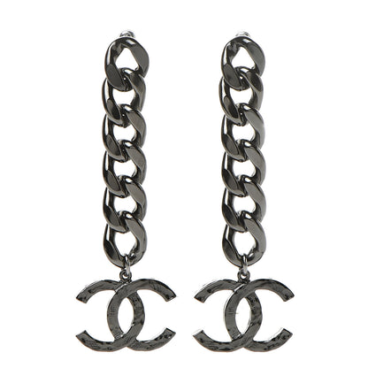 Chanel Metal CC Pick Drop Earrings Ruthenium 1 of 5