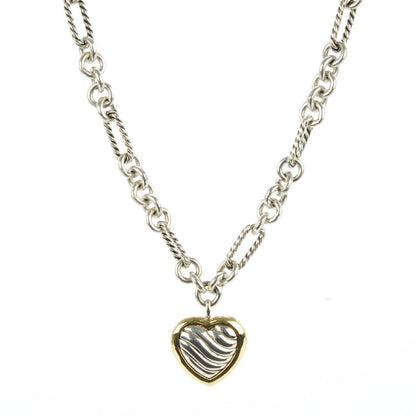 David Yurman Sterling Silver 18K Yellow Gold Cable Heart Figaro Necklace 1 of 6
