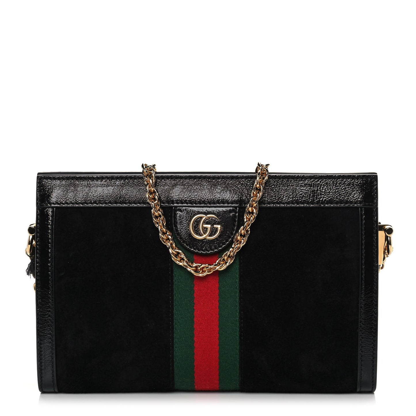 Suede Patent GG Web Small Ophidia Chain Shoulder Bag Black