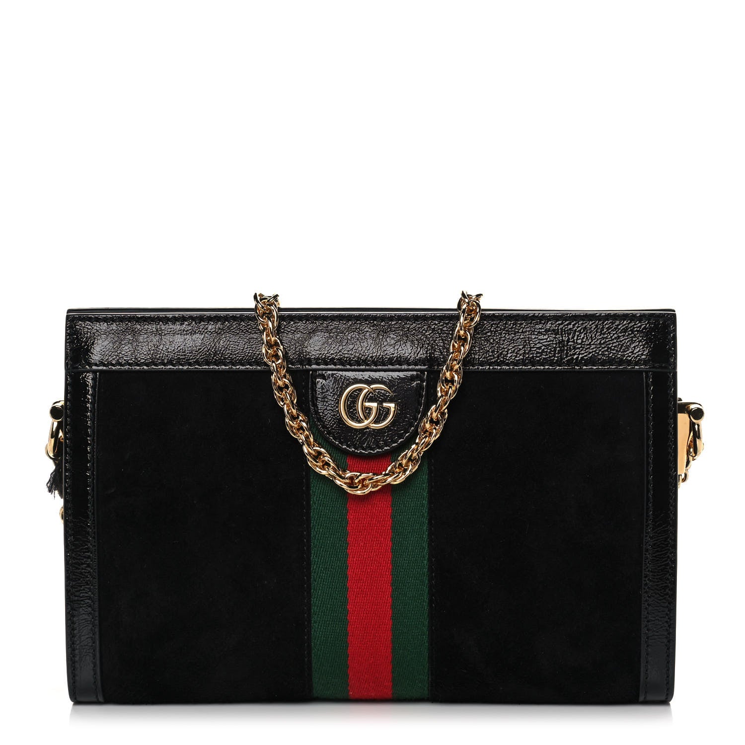 Gucci Suede Patent GG Web Small Ophidia Chain Shoulder Bag Black 1 of 14