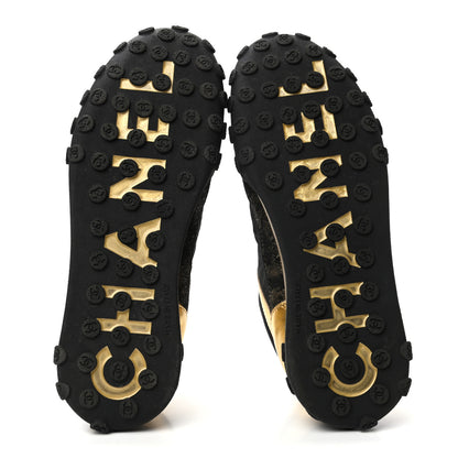 Chanel Metallic Lambskin Satin Finish Womens CC Sneakers 37.5 Black Gold 5 of 8