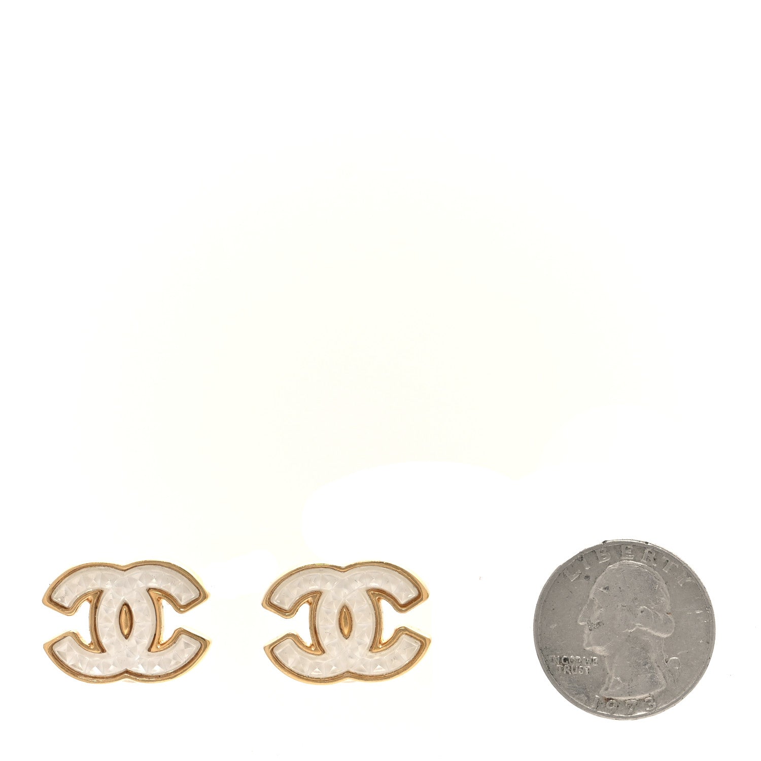 Chanel Metal Resin CC Stud Earrings Gold Transparent 2 of 5