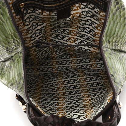 Gucci Snakeskin Medium Pelham Tote Green Brown 6 of 12