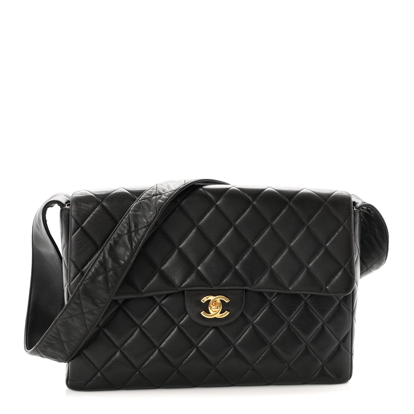 Lambskin Quilted Flap Shoulder Bag Black