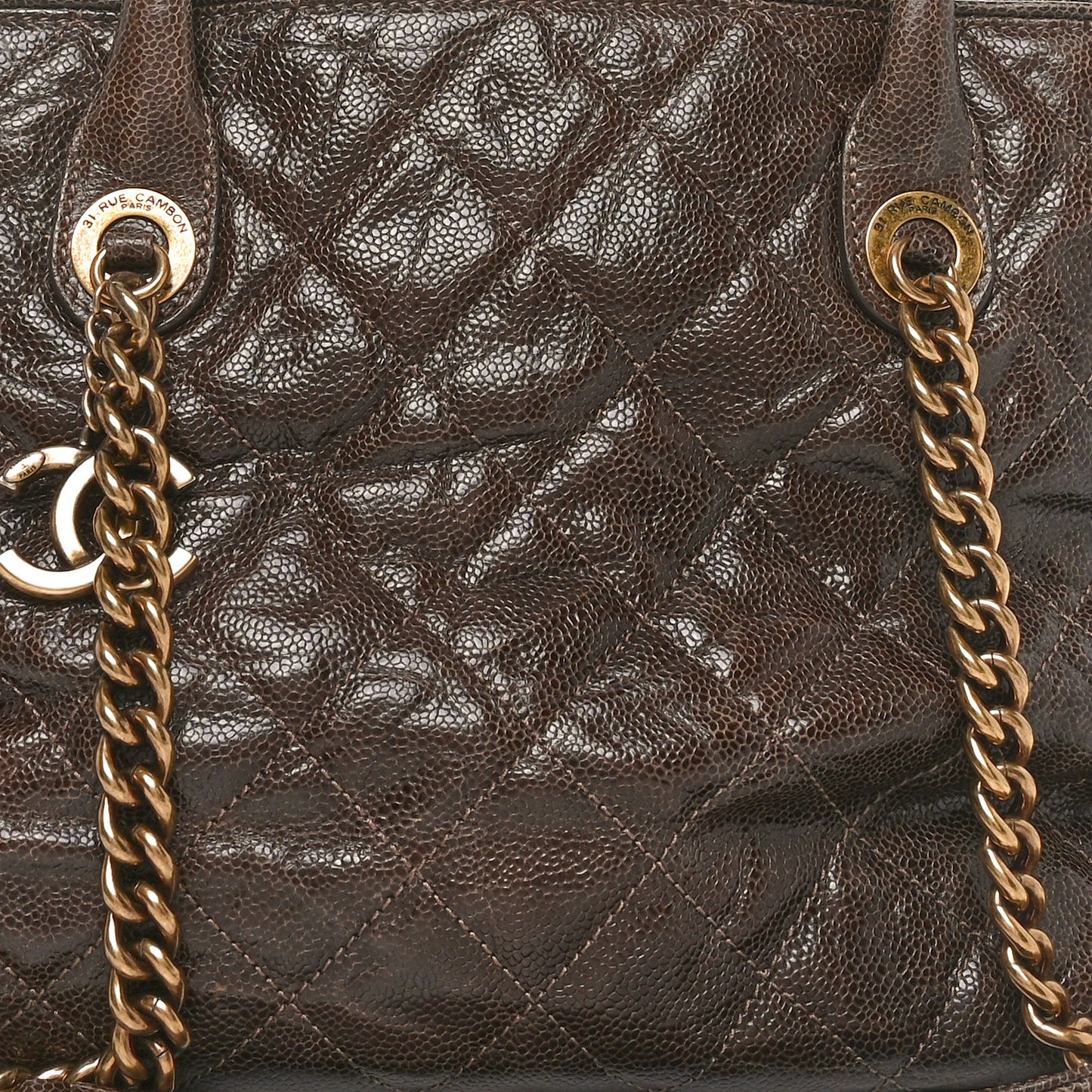Glazed Caviar Quilted Large Shiva Frame Tote Brown
