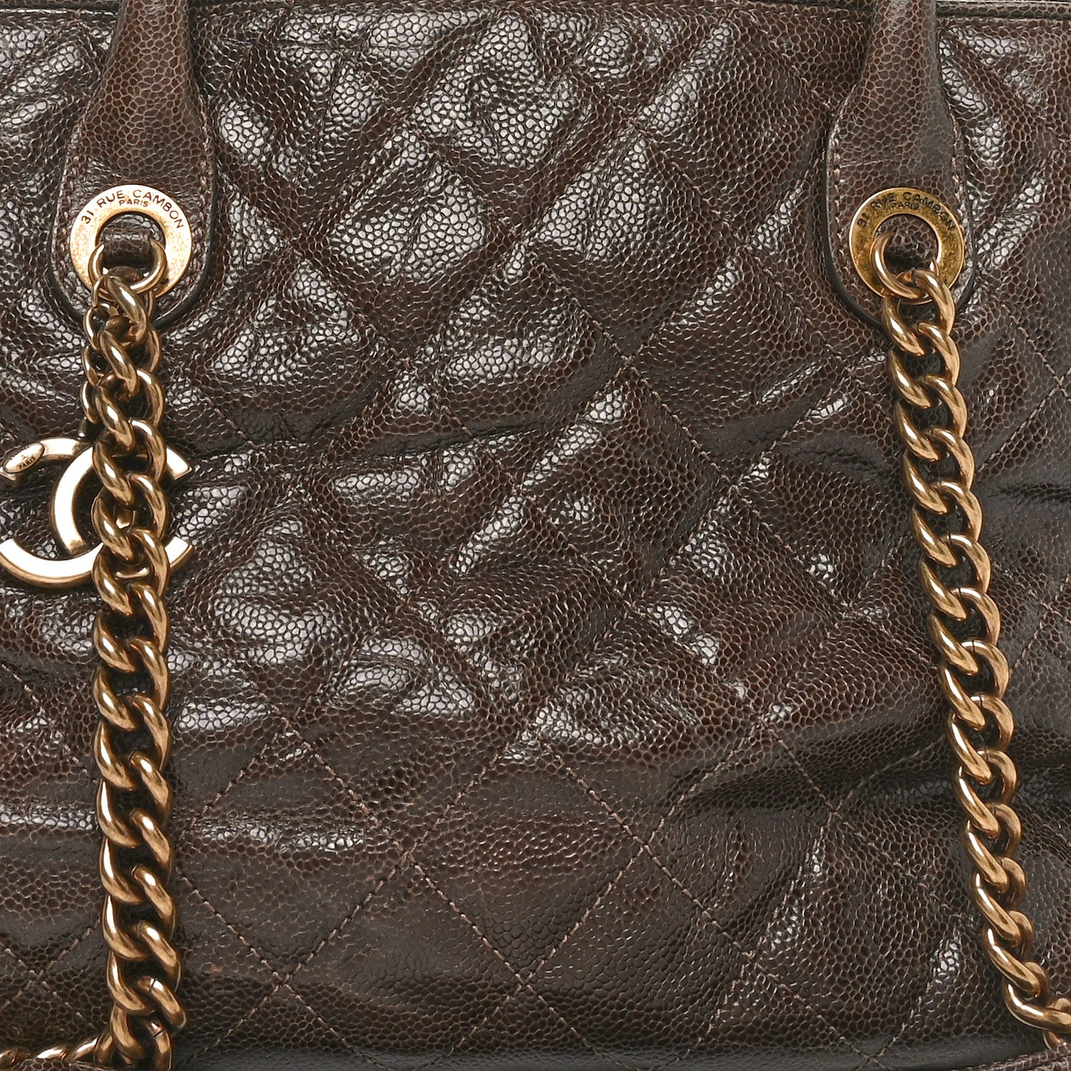 Chanel Glazed Caviar Quilted Large Shiva Frame Tote Brown 8 of 10