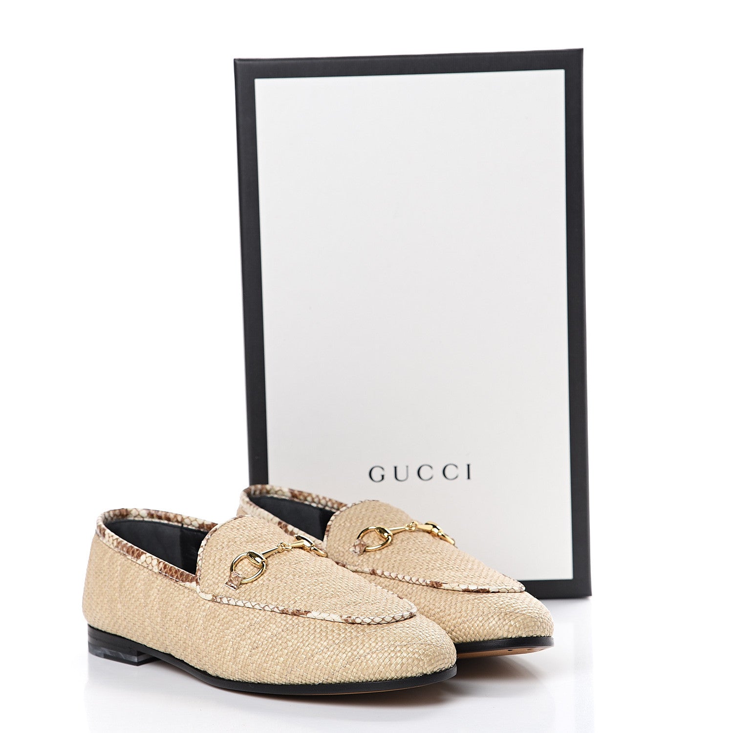 Gucci Raffia Elaphe Matelasse Horsebit Womens Jordaan Loafers 37 Natural Cream Brown 8 of 8