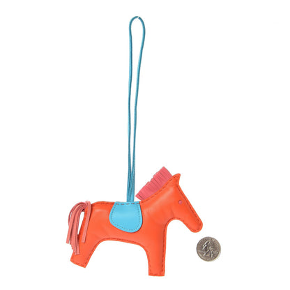 Hermes Milo Lambskin Grigri Rodeo Horse Bag Charm MM Orange Poppy Rose Azalee Bleu Azteque 2 of 4