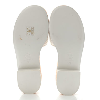 Chanel Tweed Cork CC Chain Mule Sandal 38 White 7 of 8