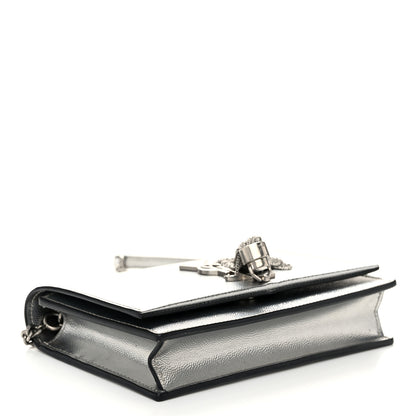 Saint Laurent Metallic Grain De Poudre Kate Monogram Tassel Chain Wallet Silver 4 of 11