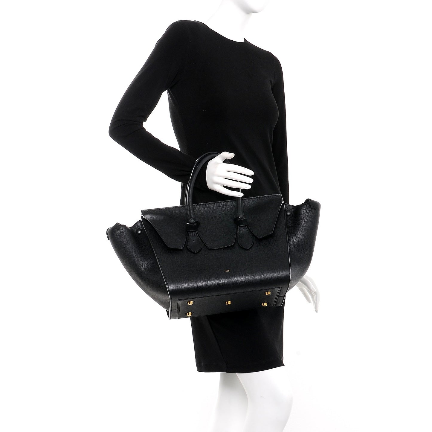 Crisped Calfskin Small Tie Knot Tote Black