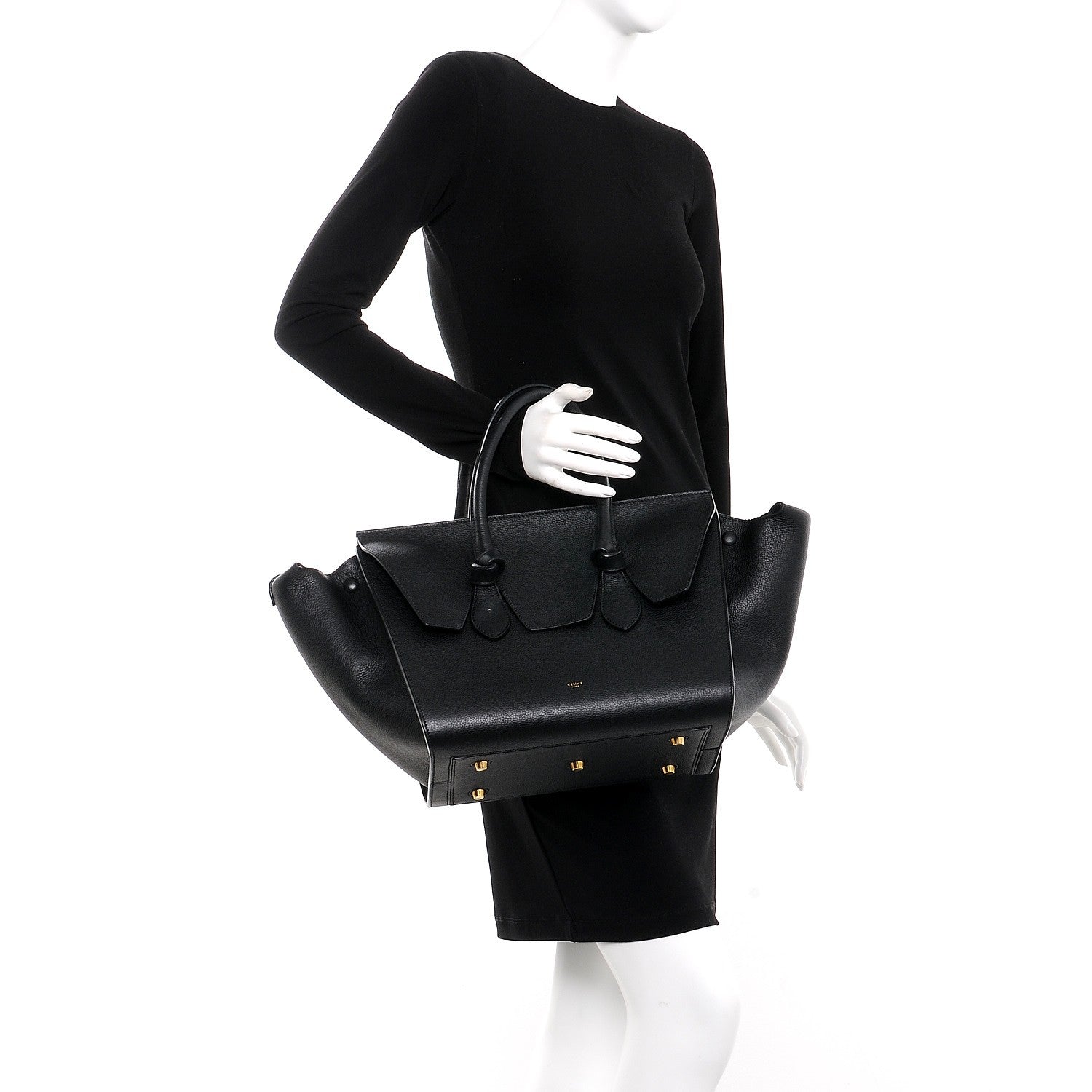 Celine Crisped Calfskin Small Tie Knot Tote Black 2 of 9
